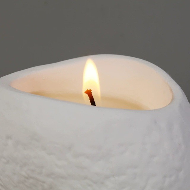 Lumanare Parfumata, , Model Abstract, Aroma de Ploaie Osmanthus, din Ceara de Soia, 8 x 5.5 x 6 cm, Alb [6]