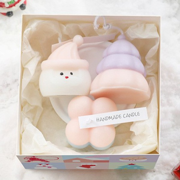 Lumanari Parfumate de Craciun, , Gift Box Set cu 3 Lumanari Aromaterapie, 11 x 11 x 7.5 cm, Roz [2]
