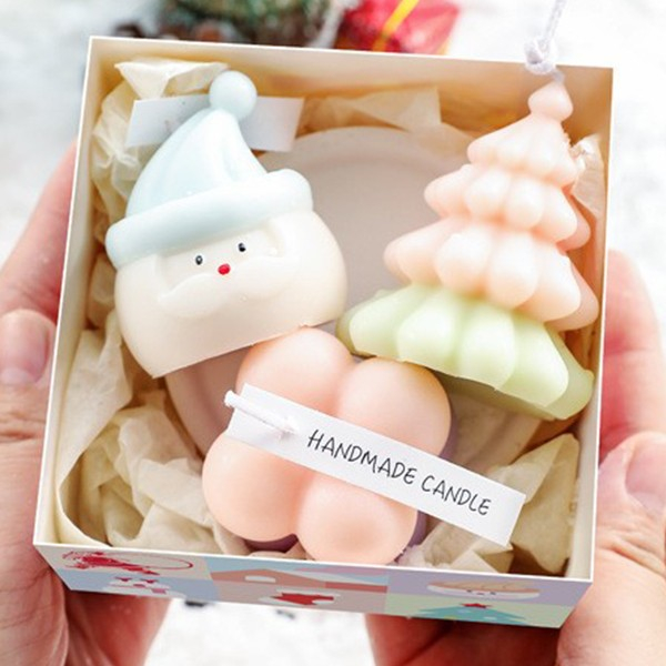 Lumanari Parfumate de Craciun, , Gift Box Set cu 3 Lumanari Aromaterapie, 11 x 11 x 7.5 cm, Roz Verde [2]