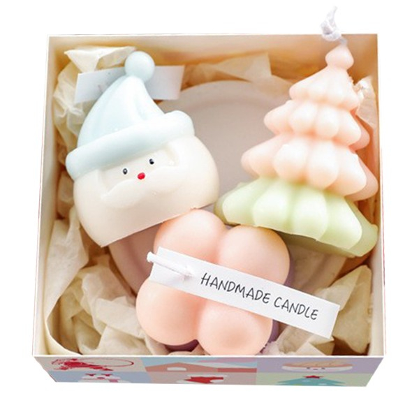 Lumanari Parfumate de Craciun, , Gift Box Set cu 3 Lumanari Aromaterapie, 11 x 11 x 7.5 cm, Roz Verde [1]