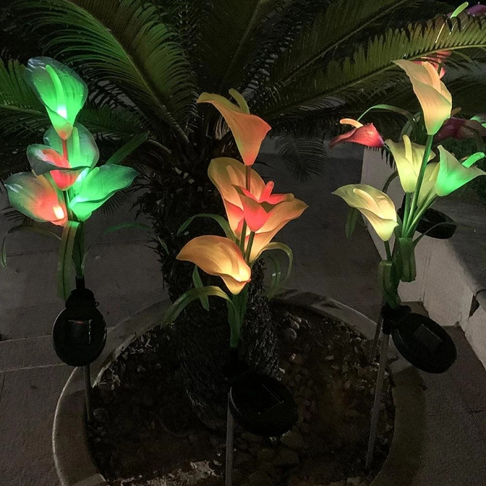 Lumina solara LED tip Crin cu 5 flori, inaltime 75 cm, pentru gradina,  [3]