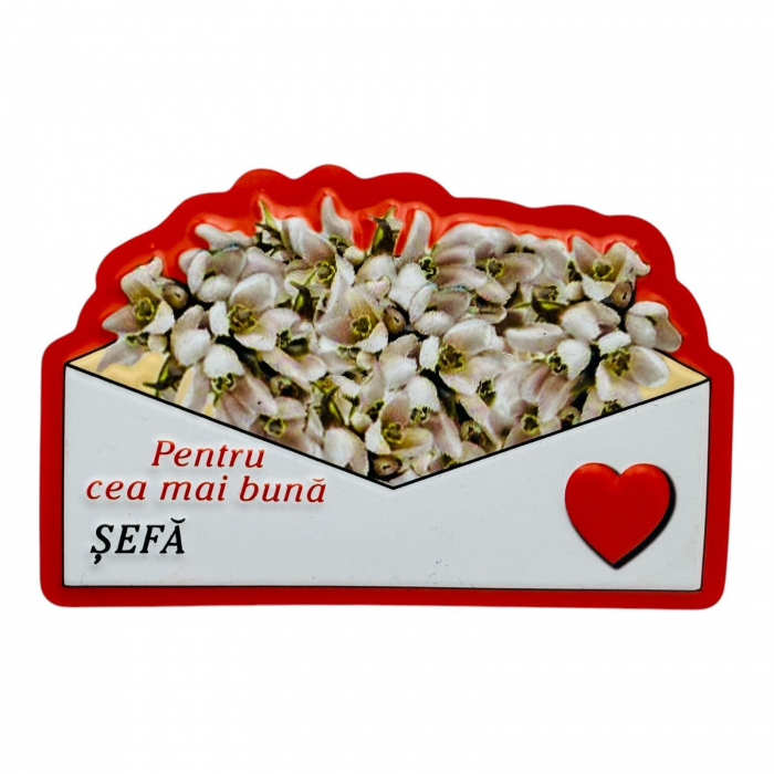 Magnet, Aranjament cu Ghiocei " Pentru cea mai buna ȘEFĂ" 10×7cm  [2]