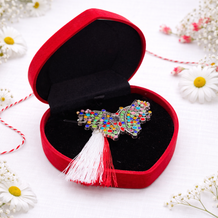 Brosa Martisor Fluture in Cutie Inima Rosie [2]