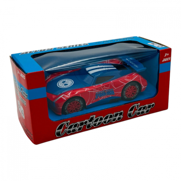 Masinuta Cartoon Car din Metal - 12 cm, Design Sportiv, Disponibila in Model Rosu cu Detalii Albastre  [3]