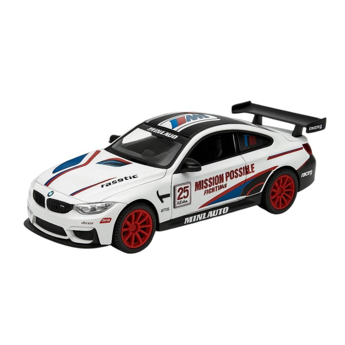 Masinuta Metalica MiniAuto M8 GTE Racing Alba – Scara 1:32 Pull Back Usi Deschise Copii 3+ [1]