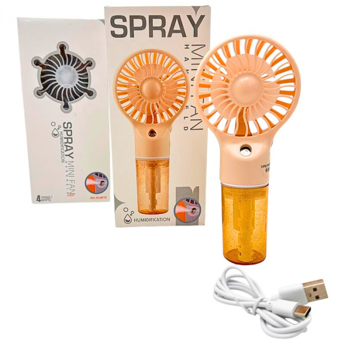 Mini ventilator spray multifunctional portabil 17cm cu racire si umidificare, 4 viteze, rezervor 6.5cm, USB,  [2]