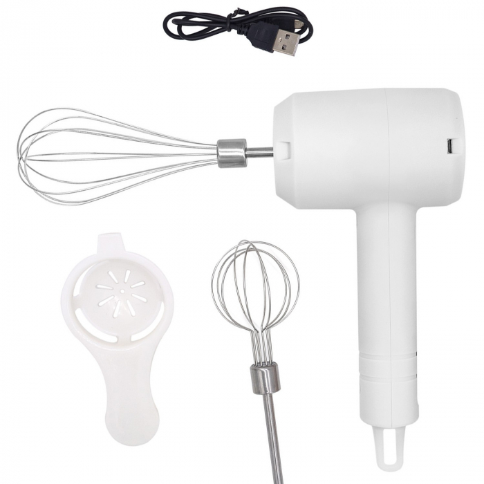Mixer Electric fara Fir, , pentru Uz Casnic, pentru Oua Smantana Frisca, Maner Plastic, Usor de Utilizat si Depozitat, 3 Accesorii, Alb [2]