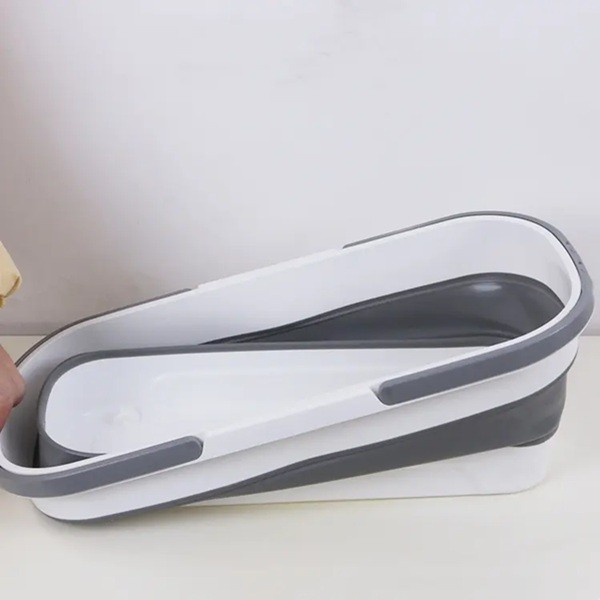 Mop Plat, , cu Galeata Pliabila, 2 Rezerve din Microfibra, 127 cm Tija Telescopica, Utilizare Umeda/Uscata, Recipient Lichid, Gri [2]