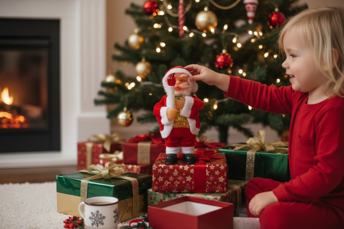 Mos Craciun muzical cu lumanare luminoasa – figurina decorativa Craciun, 17cm [3]