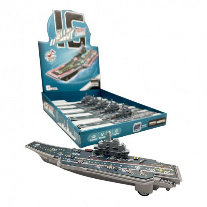 Nava militara din metal cu sunete si lumini – jucarie interactiva 24 cm, model detaliat pentru copii,  [2]