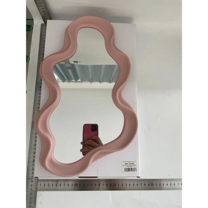 Oglinda de Perete, , Decorativa, pentru Baie, Dormitor, Sufragerie, Model Minimalist in Forma de Nor, 41x26 cm, Roz [2]