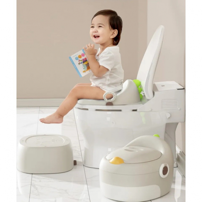 Olita pentru Copii, , 3 in 1, Detasabila, Inaltator, Reductor WC, cu Capac, 100 de Saci de Unica Folosinta, Gri [7]
