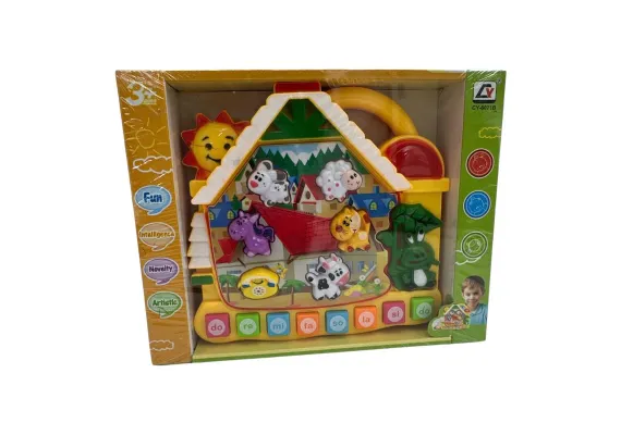 Orga Muzicala Jucarie pentru Copii multicolora in forma de Casuta cu Animalute – lumini interactive, Creativitate Muzicala,  [1]