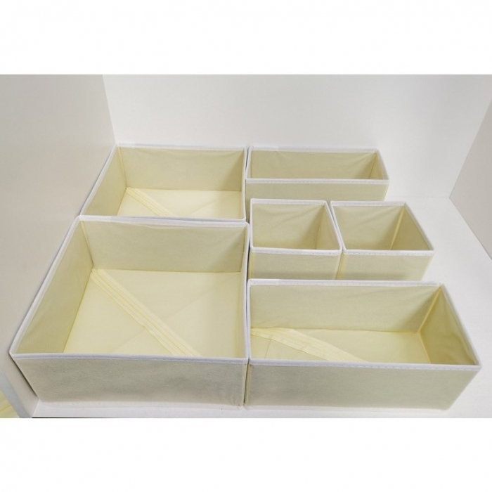 Organizator pentru Sertar, , 3 Marimi, pentru Lenjerie, Tricouri, Sosete, 6 Piese, Pliabil, Stivuibil, din Tesatura, Alb [6]