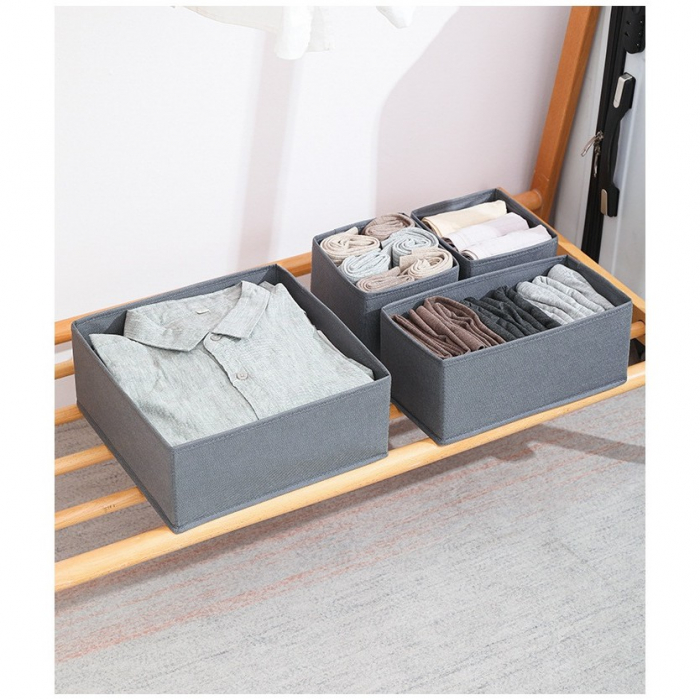 Organizator pentru Sertar, , 3 Marimi, pentru Lenjerie, Tricouri, Sosete, 6 Piese, Pliabil, Stivuibil, din Tesatura, Gri [6]