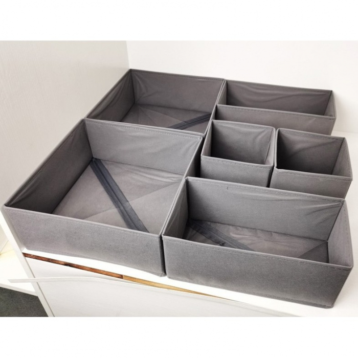 Organizator pentru Sertar, , 3 Marimi, pentru Lenjerie, Tricouri, Sosete, 6 Piese, Pliabil, Stivuibil, din Tesatura, Gri [2]