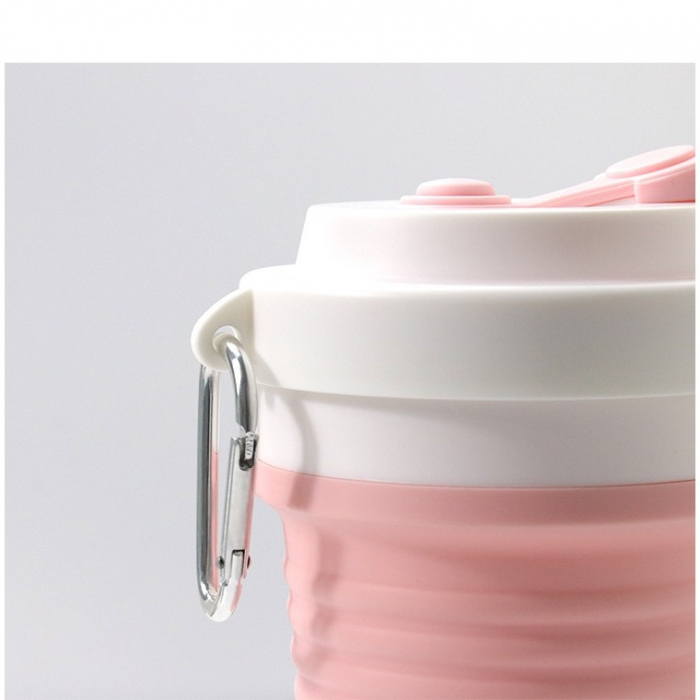 Pahar pliabil din silicon , pentru calatorii, camping, 750 ml, pai inclus, 11.6 x 19.3 cm, roz [3]