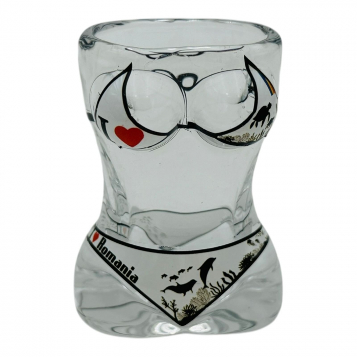 Pahar Shot Bust Feminin „I LOVE ROMANIA”, Sticlă, 6 cm, Suvenir Original  [3]