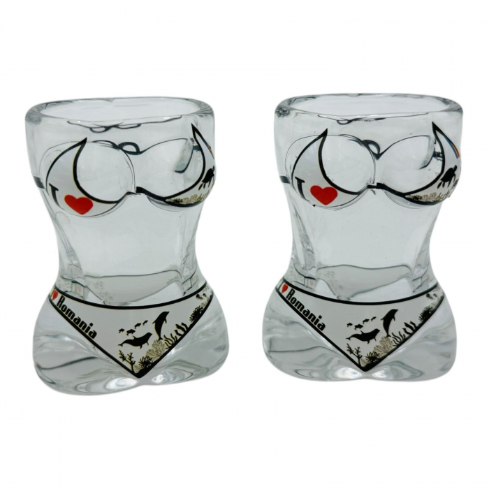 Pahar Shot Bust Feminin „I LOVE ROMANIA”, Sticlă, 6 cm, Suvenir Original  [4]
