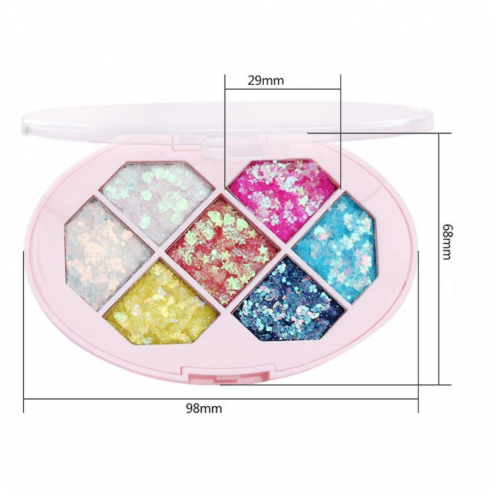 Paleta cu Glitter, , Varianta 1, 7 Nuante, Pentru Corp si Par, 50 g, Rezistent la Apa, 9.8 x 6.8 cm, Multicolor [5]