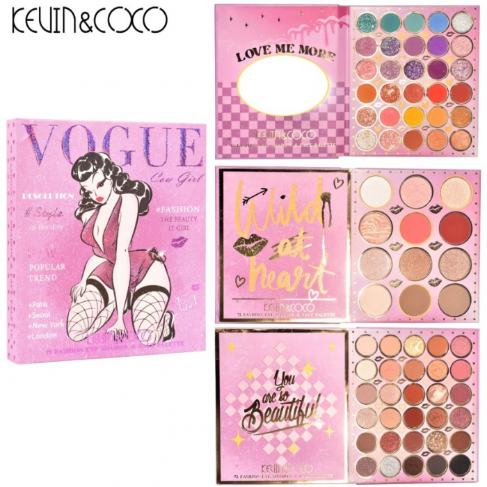 Paleta de Farduri Kevin&Coco, 72 culori, Stil Carte, 3 Straturi, Pudra Compacta, Clasic, Fara Sulfati, 14 x 14 cm, 80 g, multicolor [6]
