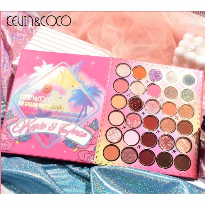 Paleta farduri Kevin&Coco, 69 nuante, blush, iluminator, conturing, deschidere tip carte, 18.6 x 16.5 cm, 97 g, multicolor, model 2 [2]