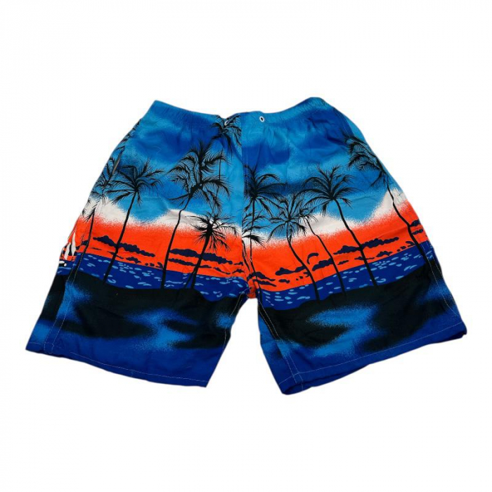 Pantaloni tip short de baie pentru barbati cu model palmier – 100% poliester, cu buzunar si plasa interioara,  [3]