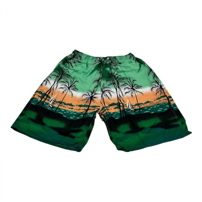 Pantaloni tip short de baie pentru barbati cu model palmier – 100% poliester, cu buzunar si plasa interioara,  [2]