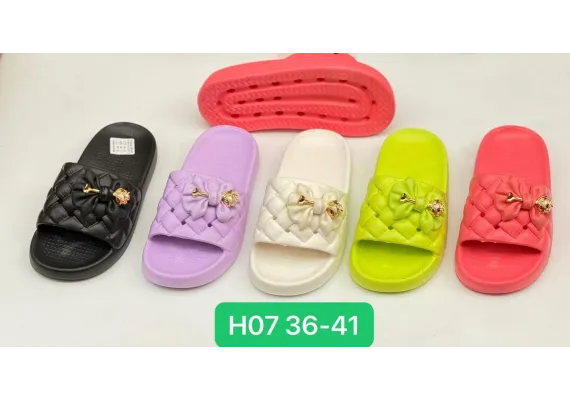 Papuci Dama Eleganti Marimi 36-41 – Bareta Impletita cu Fundita Decorativa, Talpa Confortabila, Culori Combinate pentru Vara sau Casa,  [1]
