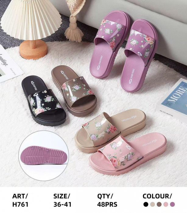 Papuci Dama Marimi 36-41 – Design Floral cu Bareta Lucioasa, Talpa Confortabila si Inaltata, Culori Combinate,  [2]