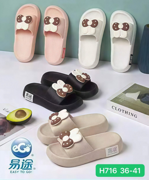 Papuci de vară pentru damă, model turnat confortabil înalt, accesorizat cu fundiță, culori combinate, mărimi 36-41,  [2]