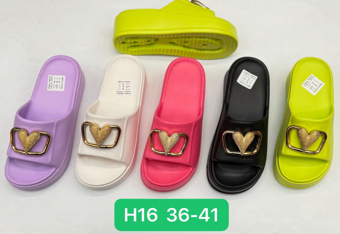 Papuci de vară pentru damă, model turnat înalt, accesorizat cu inimioară aurie, culori combinate, mărimi 36-41,  [2]