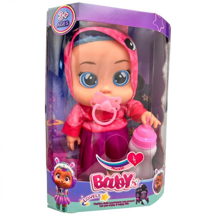 Papusa Bebelus Muzicala Cu Biberon Suzeta Si Sunete, modele combinate, Inaltime 22.5cm Jucarie Interactiva Pentru Copii,  [9]