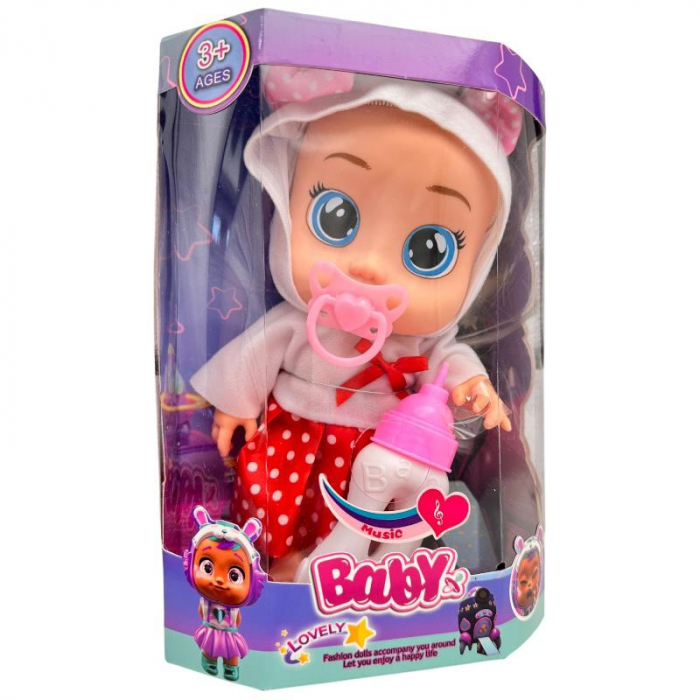 Papusa Bebelus Muzicala Cu Biberon Suzeta Si Sunete, modele combinate, Inaltime 22.5cm Jucarie Interactiva Pentru Copii,  [7]
