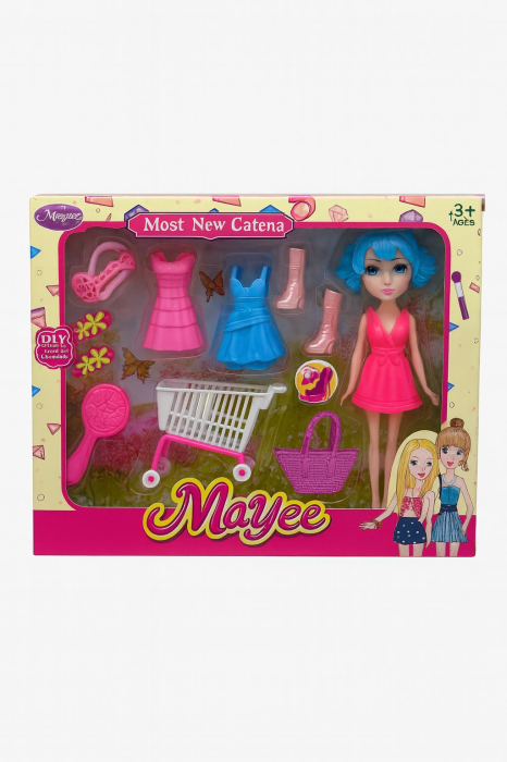 Papusa Mayee cu Haine, Pantofi si Accesorii – Set Fashion cu Carucior de Cumparaturi 3+, 36x27cm [1]