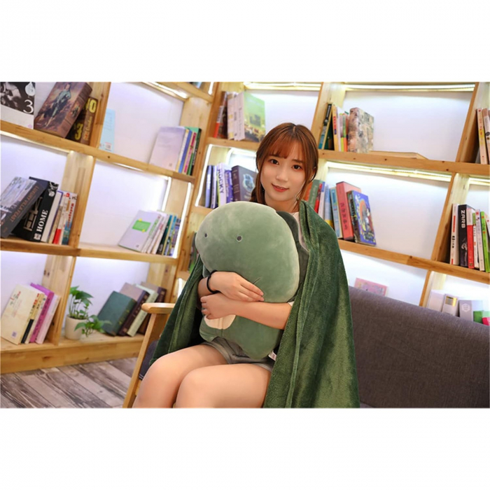 Patura 2in1 pentru Pat sau Canapea, , Model Jucarie Dinozaur cu Spatiu de Depozitare Patura, Microfibra, 1x1.7 m, Verde [3]