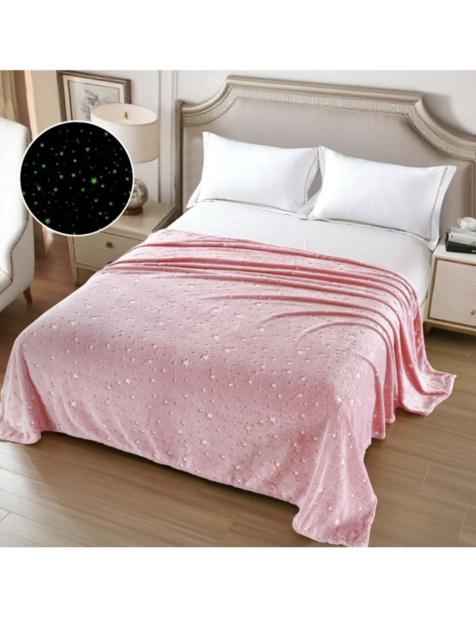Patura Cocolino XXL Fosforescenta 200x230 cm cu Stele Roz – Super Pufoasa si Delicata [1]