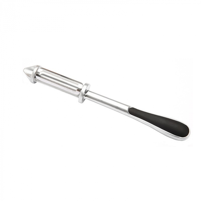 Peeler 2in1 pentru Legume si Fructe, , Multifunctional, cu 2 Lame de Curatati si Feliat, Varf Ascutit pentru Gaurit, 18 cm, din Otel Inoxidabil, Argintiu/Negru [1]