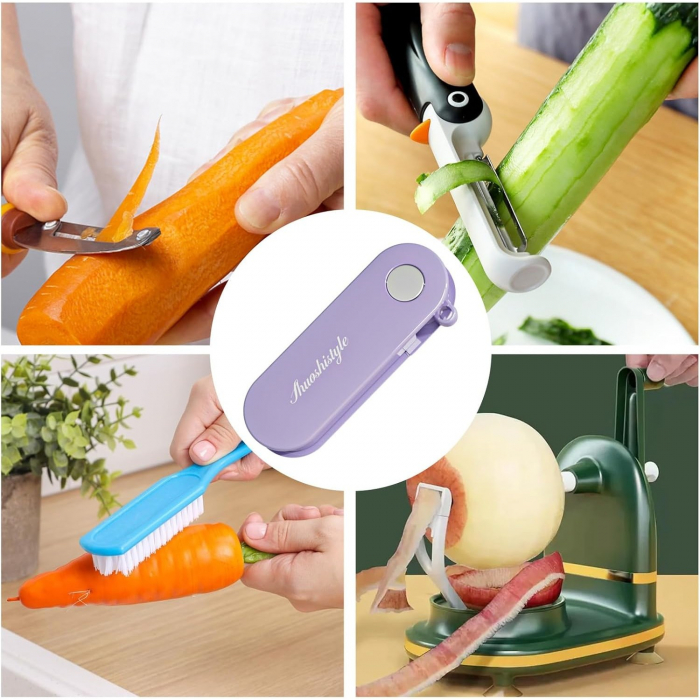 Peeler pentru Legume si Fructe, , 3.6 x 9.1 cm, Multifunctional, Curatator Pliabil, din ABS si Otel Inoxidabil, Mov [4]