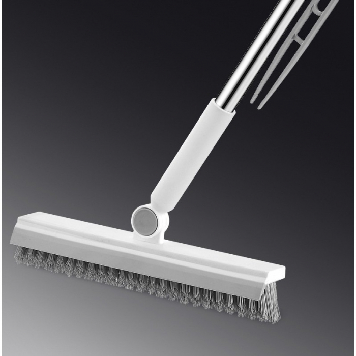 Perie de Curatare pentru Podele si Rosturi, , Lungime Maner 105 cm, Capat Pivotant 180 Grade, Peri din PP, Otel si Plastic, Cleste pentru Scame si Par Inclus, Alb [2]