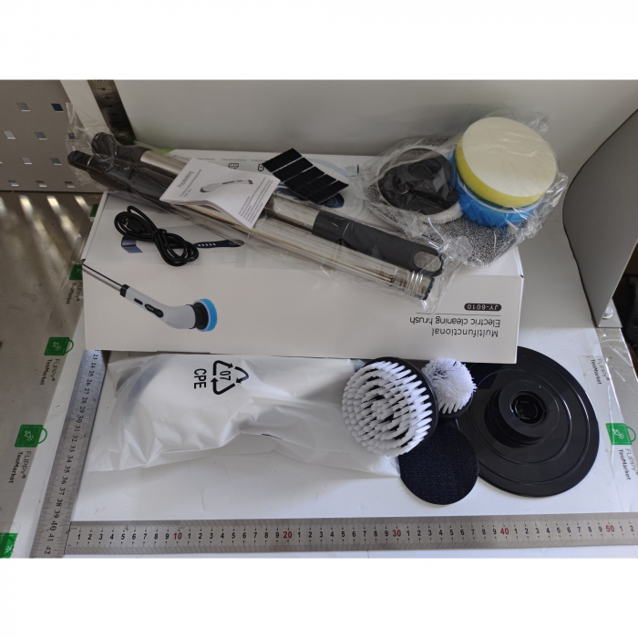 Perie Electrica de Curatare, , pentru Gresie, Baie, Bucatarie, 25x20x9.5 cm, cu 9 Capete, Maner Extensibil Detasabil 84-127cm, Incarcare USB-Type C, Rotire 360 de Grade, 3000 mAh, Culoare: Alb [2]
