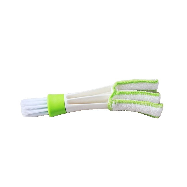 Perie Multifunctionala de Curatare, , pentru Ventilatie Auto, Doua Capete, Moale, Microfibra, Alb-Verde, 16.25cm [1]