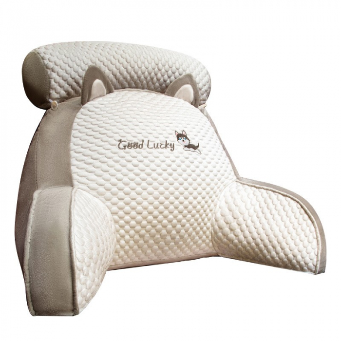 Perna Multifunctionala, , Spatar pentru Pat, Protectie Lombara, Marime Medie, 60 x 40 cm, din Plus, Model Catelus, Gri [1]
