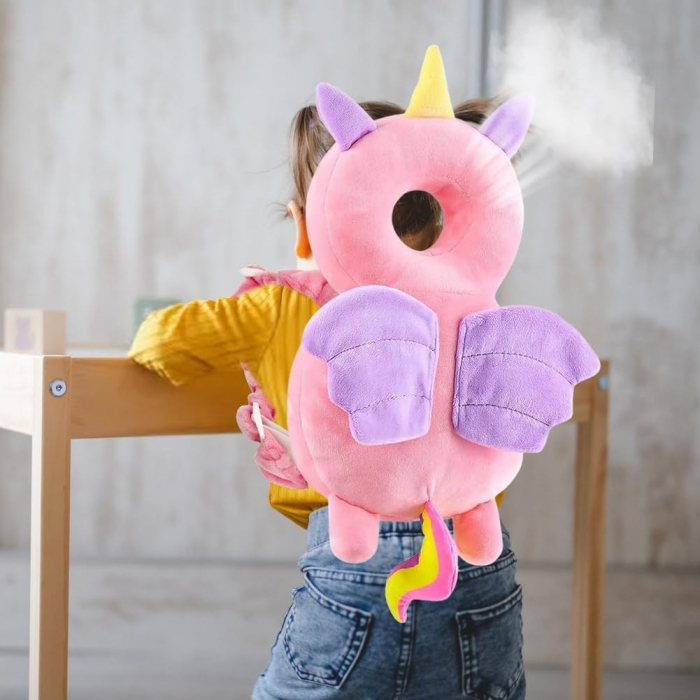 Perna tip Rucsac pentru Protectia Capului, , Tetiera tip Unicorn, pentru Bebelusi, 33x6x19 cm, 180 g, Roz [6]
