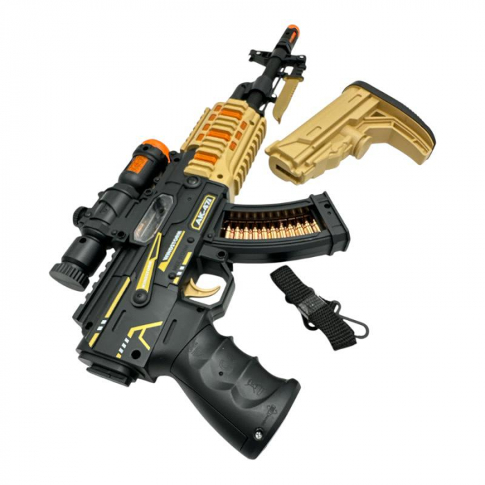Pistol mitraliera de jucarie pentru copii – pe baterii, multicolora, 41x6.5cm, jucarie interactiva cu efecte luminoase si sonore,  [4]