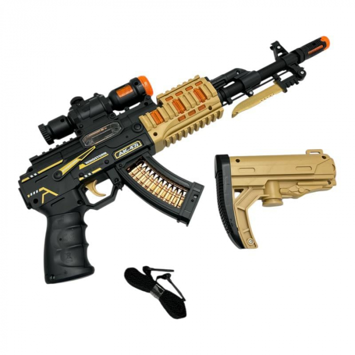 Pistol mitraliera de jucarie pentru copii – pe baterii, multicolora, 41x6.5cm, jucarie interactiva cu efecte luminoase si sonore,  [3]