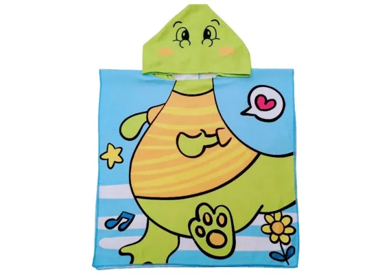 Poncho copii cu gluga 56x60 cm – model dinozaur vesel, din poliester moale, ideal pentru plaja, piscina sau baie,  [1]