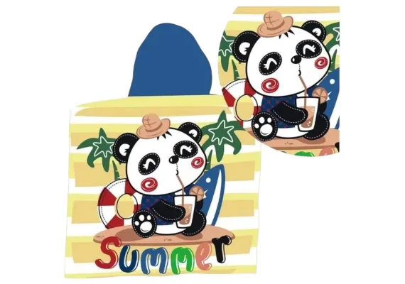 Poncho copii cu gluga 56x60 cm – model panda vara Summer, material din poliester moale, ideal pentru plaja sau baie,  [1]