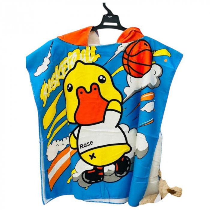 Poncho copii cu gluga 56x60 cm – model ratusca baschetbalista, design sportiv, din poliester moale, ideal pentru plaja sau baie,  [2]
