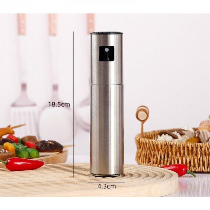 Pulverizator Ulei, Otet, , din Otel Inoxidabil, 100 ml, Reincarcabil, 18.3 x 4.3 cm, Argintiu [3]